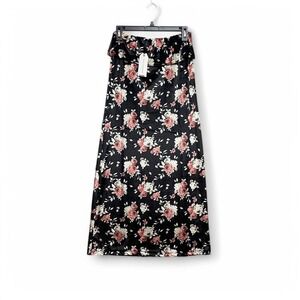 Dark Floral Maxi Skirt Whimsigoth Boho Black Elastic Waist Fairy Grunge‎ Small